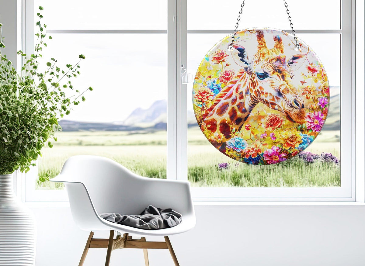 Giraffe Faux Stained Glass Suncatcher Window Hanging Home Decor Sun Catcher Gift Idea Decor