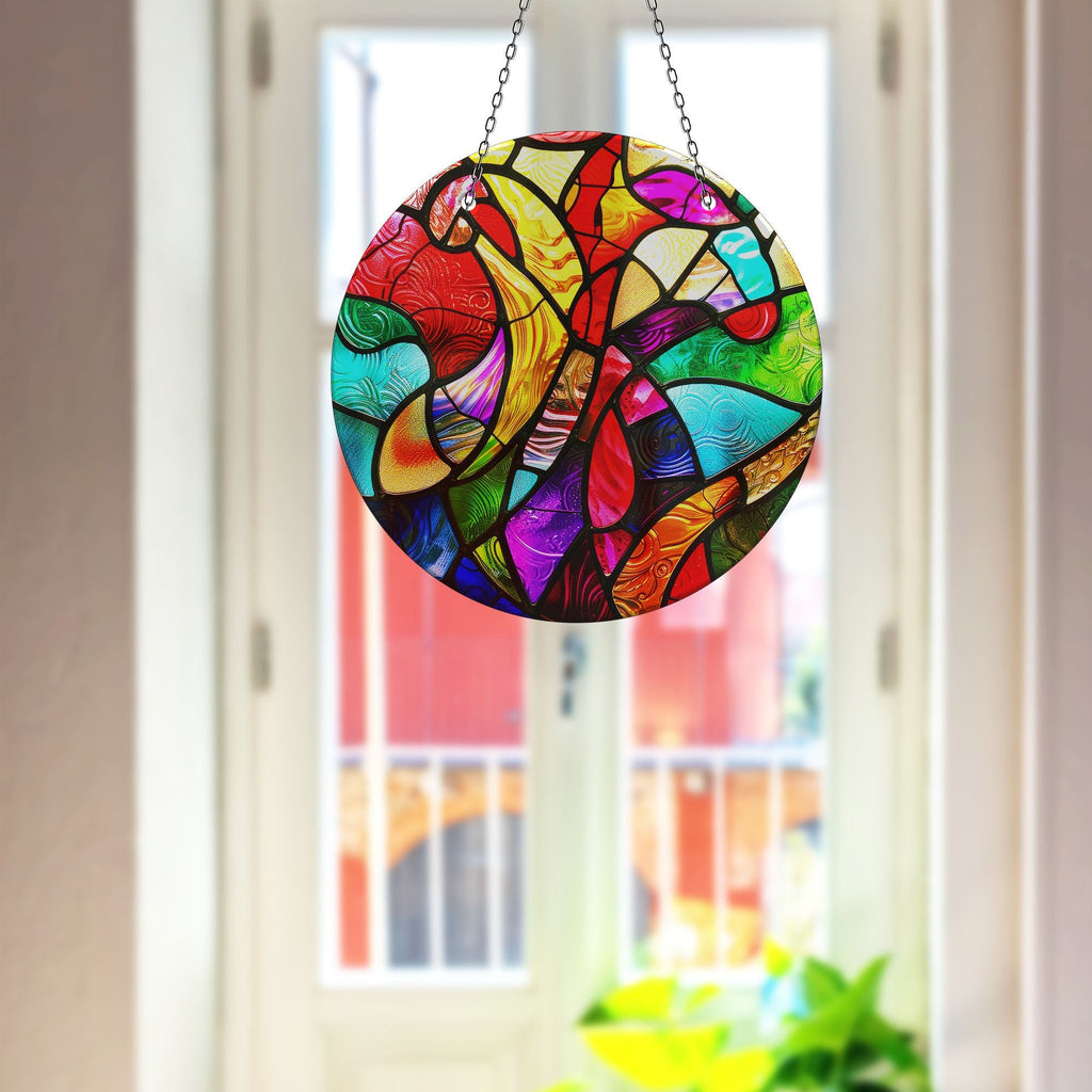 Yellow and Red Stained Faux Stained Glass Suncatcher Window Hanging Home Decor Sun Catcher Gift Idea
