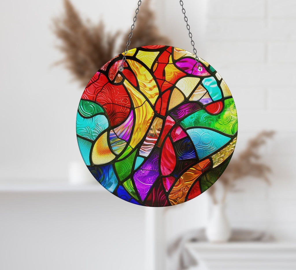 Yellow and Red Stained Faux Stained Glass Suncatcher Window Hanging Home Decor Sun Catcher Gift Idea