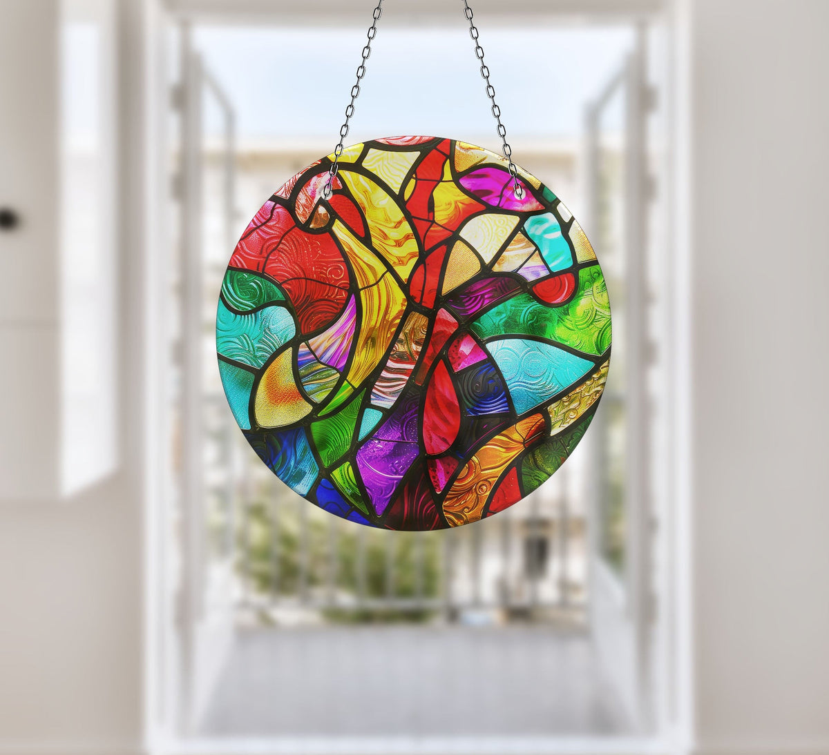 Yellow and Red Stained Faux Stained Glass Suncatcher Window Hanging Home Decor Sun Catcher Gift Idea