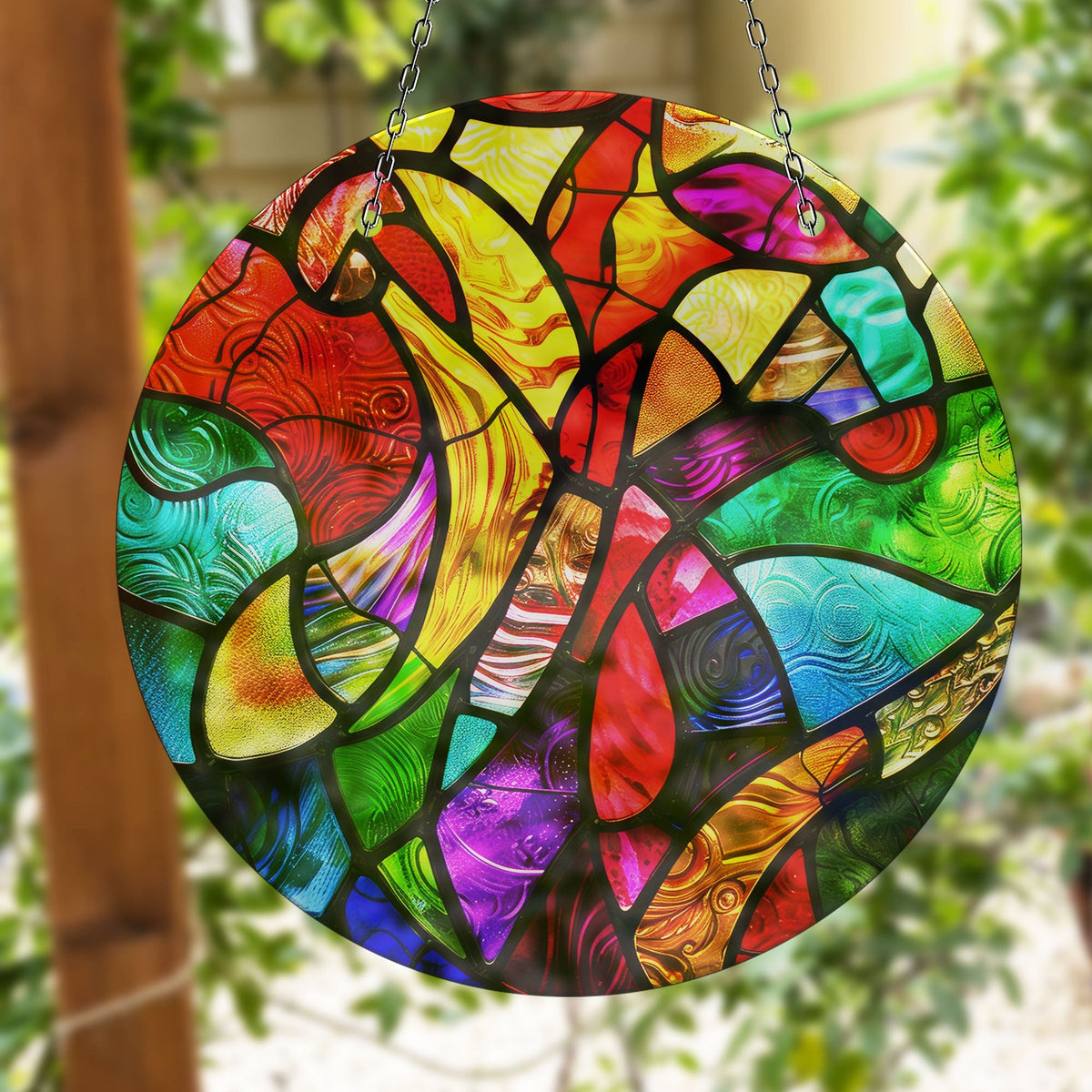 Yellow and Red Stained Faux Stained Glass Suncatcher Window Hanging Home Decor Sun Catcher Gift Idea