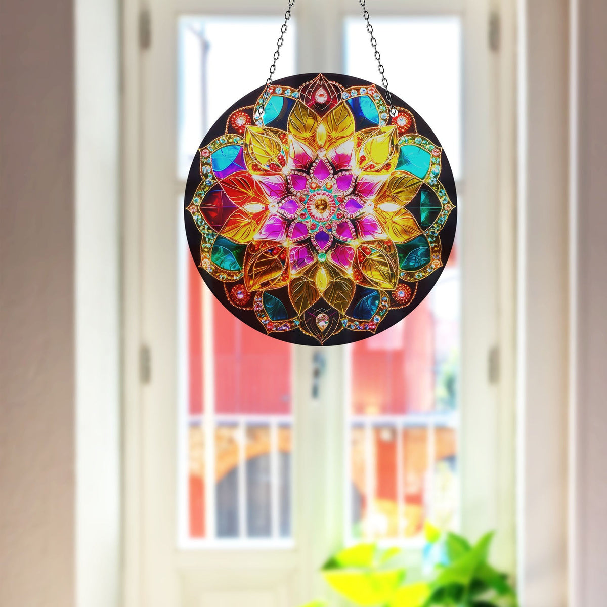 Mandala Pattern Stained Faux Stained Glass Suncatcher Window Hanging Home Decor Sun Catcher Gift Idea Decor