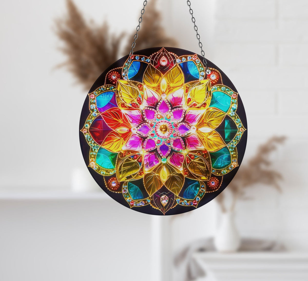 Mandala Pattern Stained Faux Stained Glass Suncatcher Window Hanging Home Decor Sun Catcher Gift Idea Decor