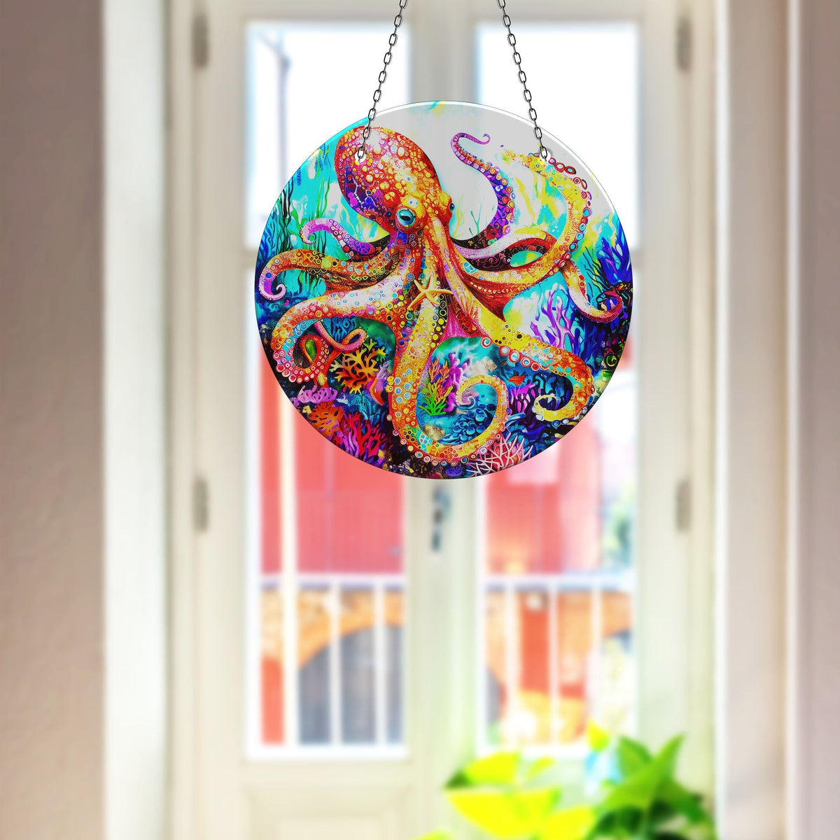 Colored Octopus Faux Stained Glass Suncatcher Window Hanging Home Decor Sun Catcher Gift Idea