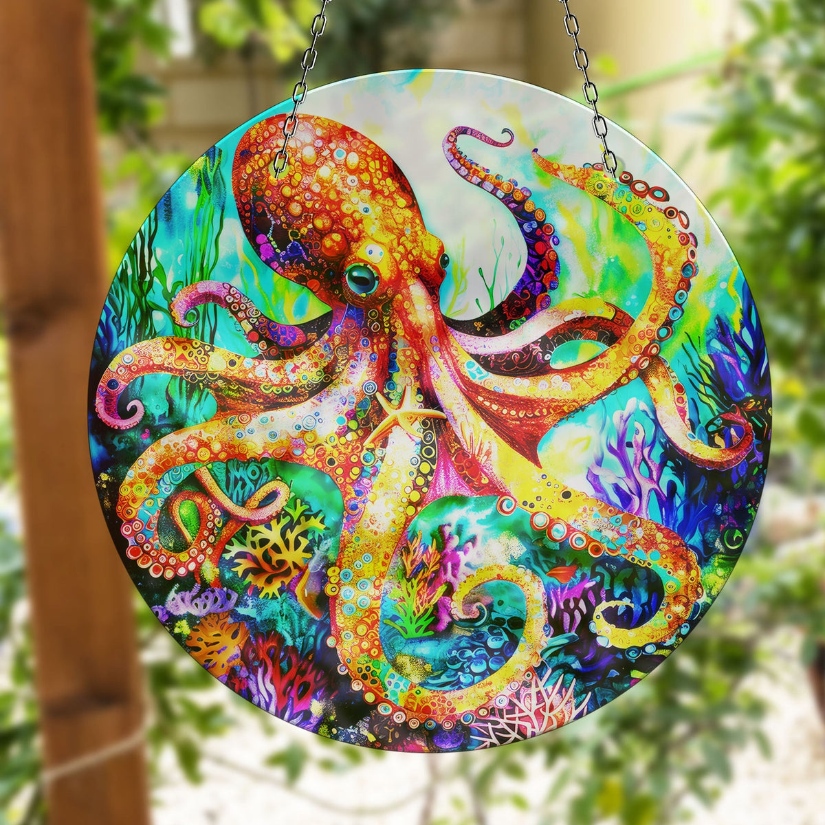 Colored Octopus Faux Stained Glass Suncatcher Window Hanging Home Decor Sun Catcher Gift Idea