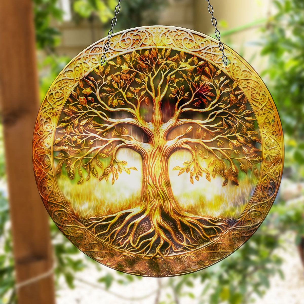 Gold Tree of Life Faux Stained Glass Suncatcher Window Hanging Home Decor Sun Catcher Gift Idea