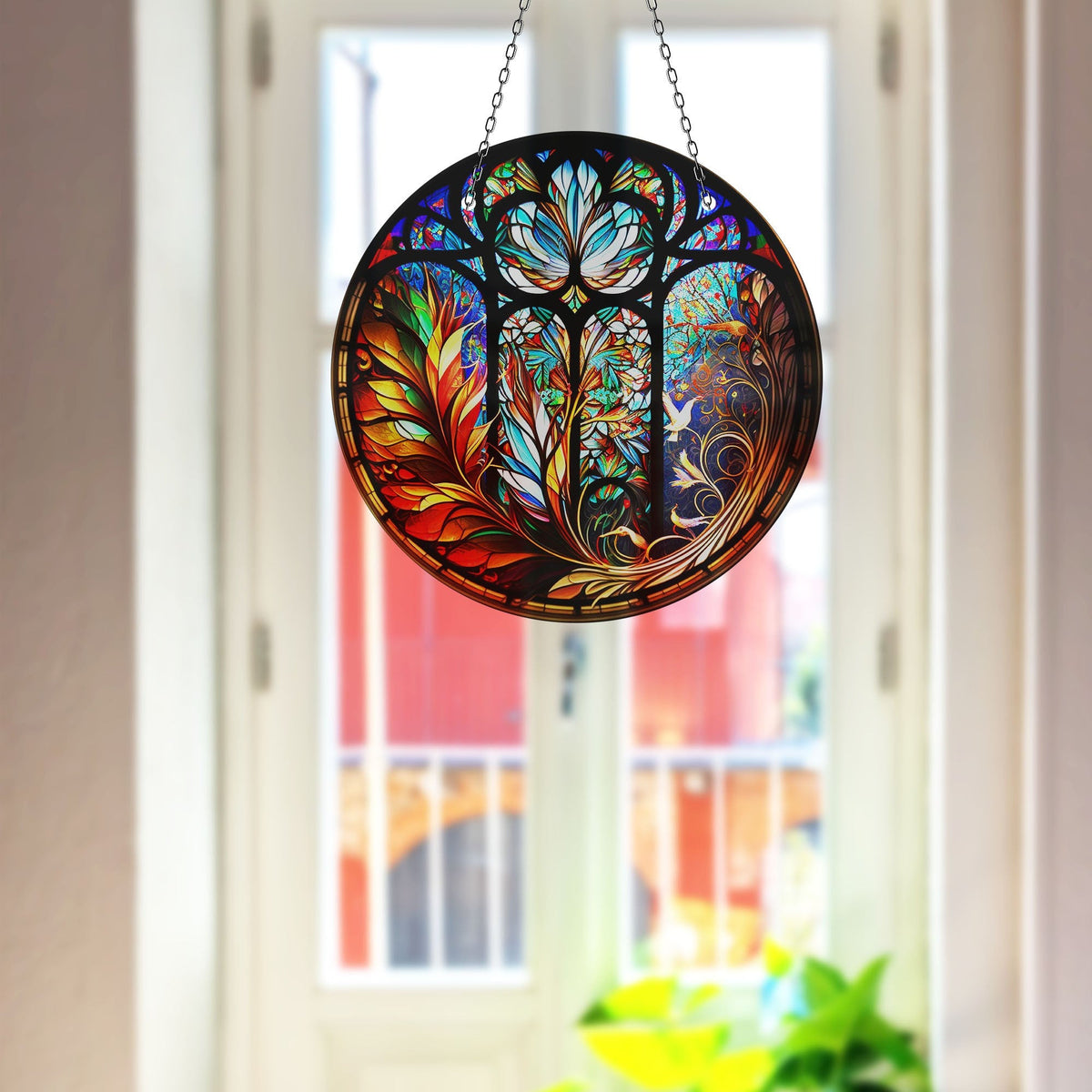 Floral Stained Faux Stained Glass Suncatcher Window Hanging Home Decor Sun Catcher Gift Idea