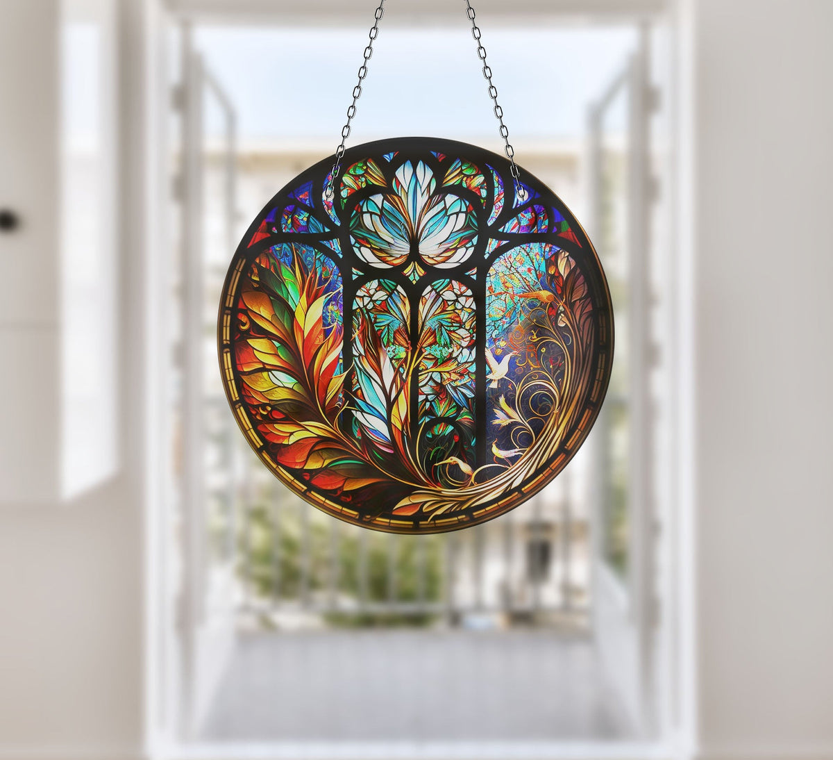 Floral Stained Faux Stained Glass Suncatcher Window Hanging Home Decor Sun Catcher Gift Idea