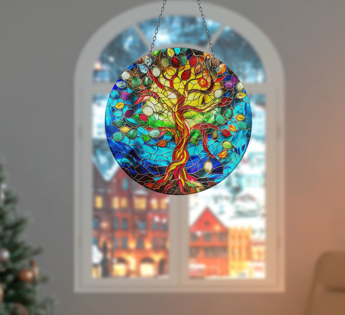 Vivid Life of tree Faux Stained Glass Suncatcher Window Hanging Home Decor Sun Catcher Gift Idea Decor