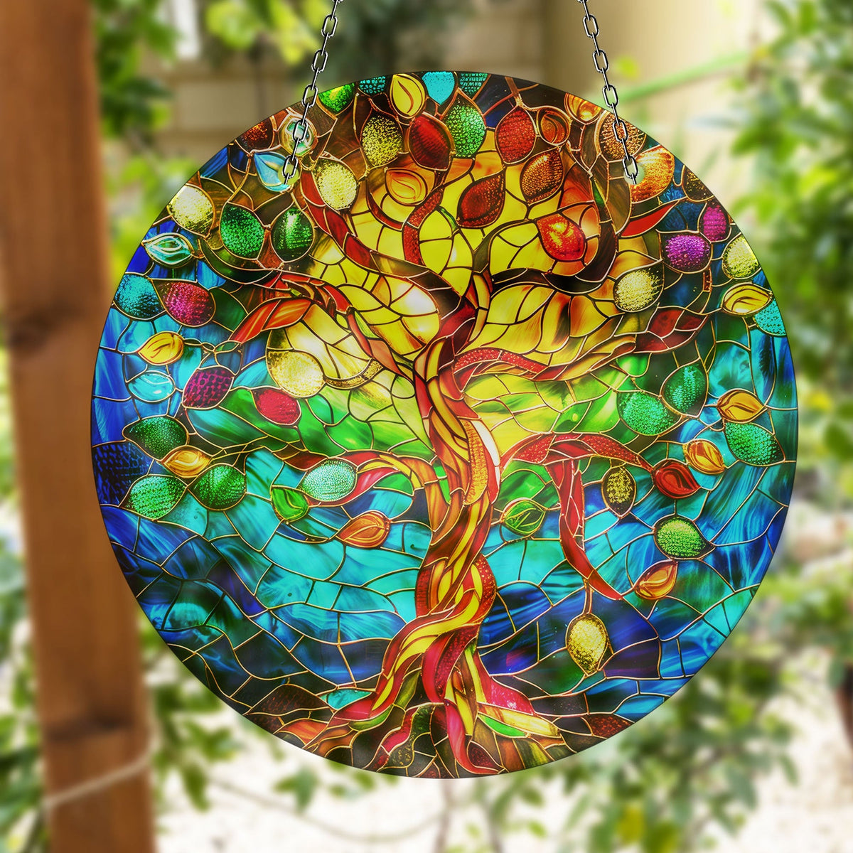 Vivid Life of tree Faux Stained Glass Suncatcher Window Hanging Home Decor Sun Catcher Gift Idea Decor
