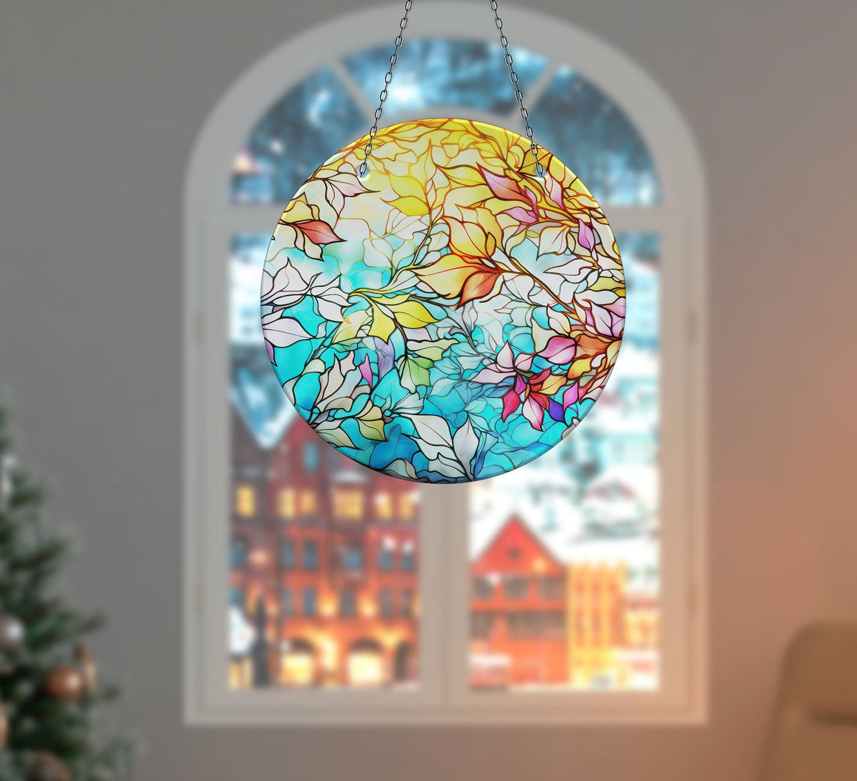Shiny Colored Stained Faux Stained Glass Suncatcher Window Hanging Home Decor Sun Catcher Gift Idea