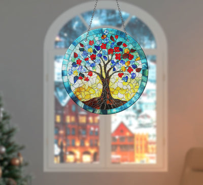 Blue Life of tree Faux Stained Glass Suncatcher Window Hanging Home Decor Sun Catcher Gift Idea