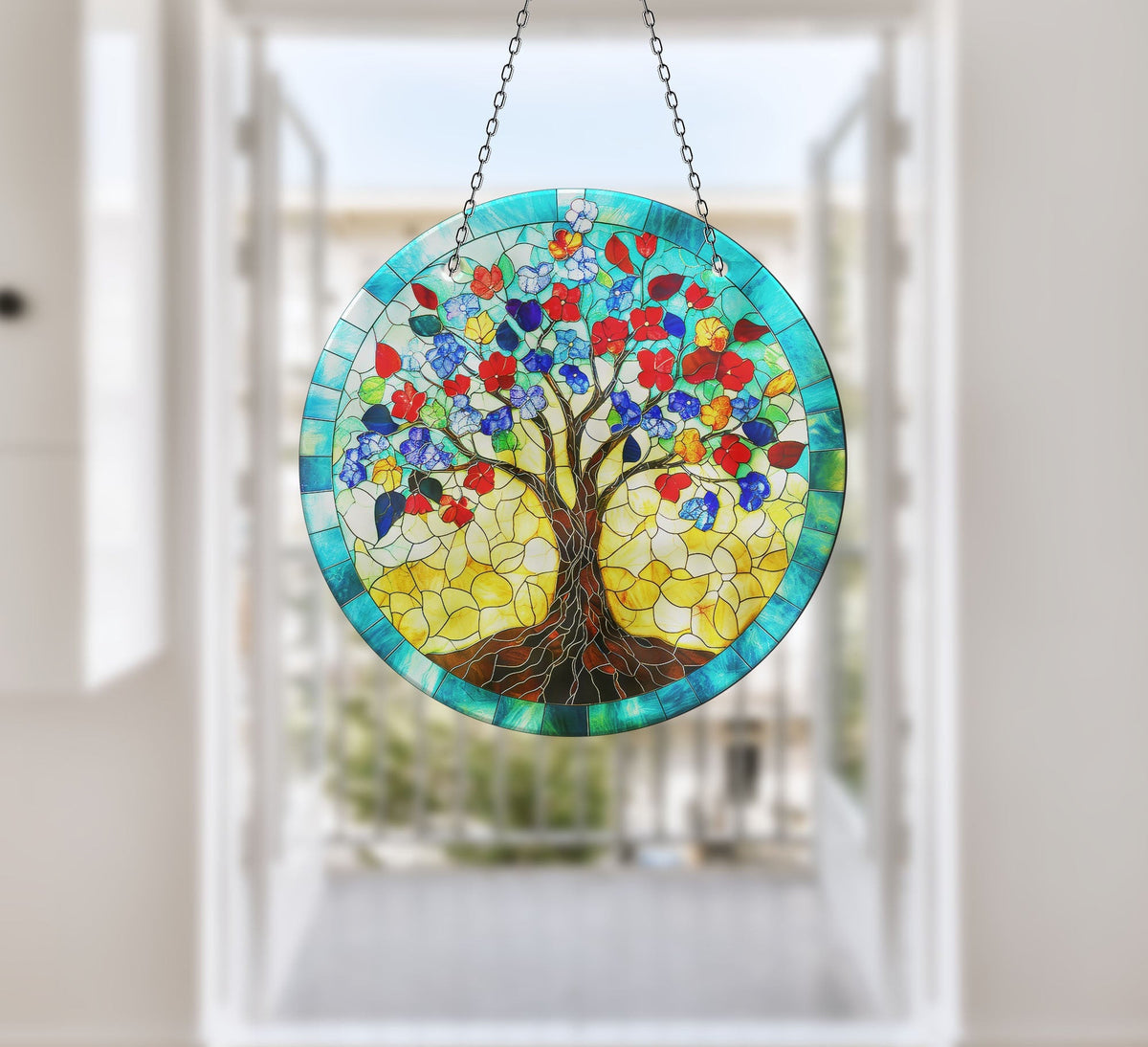 Blue Life of tree Faux Stained Glass Suncatcher Window Hanging Home Decor Sun Catcher Gift Idea