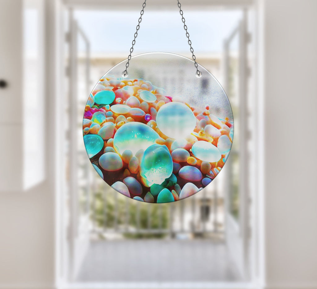 Blue Zen Spa Stone Faux Stained Glass Suncatcher Window Hanging Home Decor Sun Catcher Gift Idea