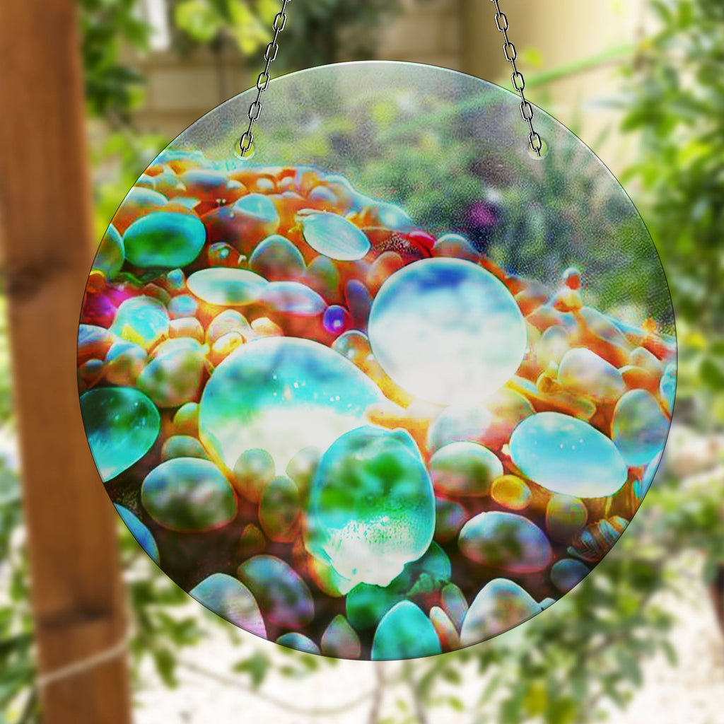 Blue Zen Spa Stone Faux Stained Glass Suncatcher Window Hanging Home Decor Sun Catcher Gift Idea