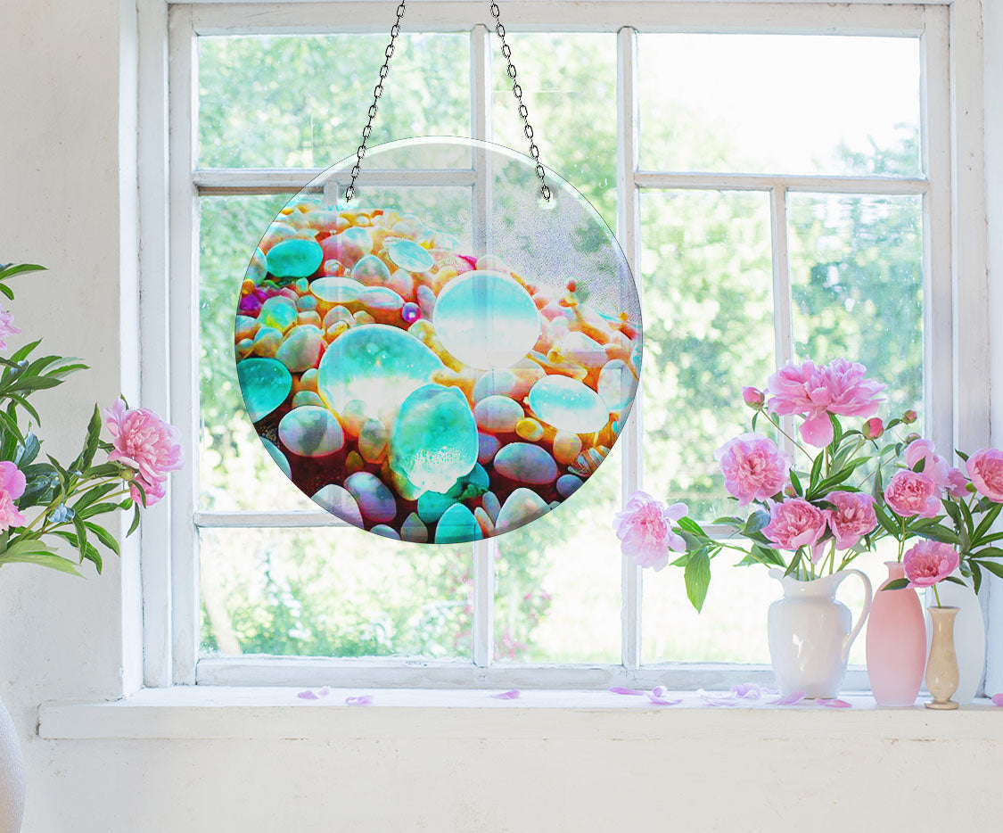 Blue Zen Spa Stone Faux Stained Glass Suncatcher Window Hanging Home Decor Sun Catcher Gift Idea