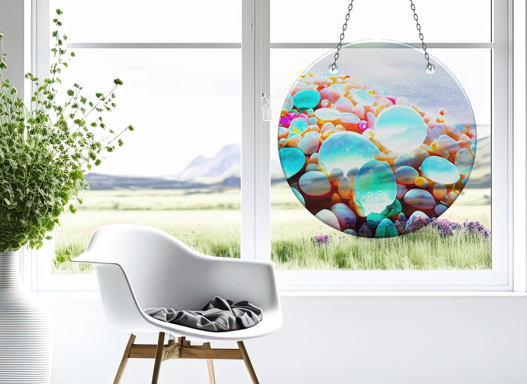 Blue Zen Spa Stone Faux Stained Glass Suncatcher Window Hanging Home Decor Sun Catcher Gift Idea