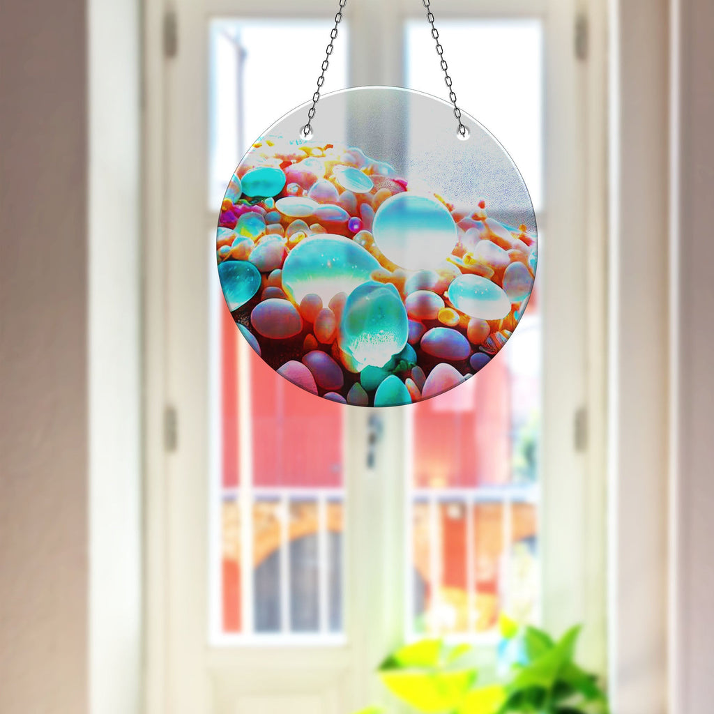 Blue Zen Spa Stone Faux Stained Glass Suncatcher Window Hanging Home Decor Sun Catcher Gift Idea