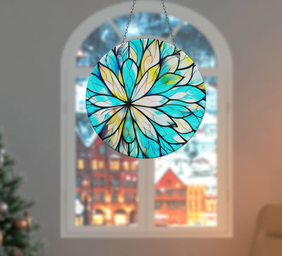 Blue & White Faux Stained Glass Suncatcher Window Hanging Home Decor Sun Catcher Gift Idea Decor