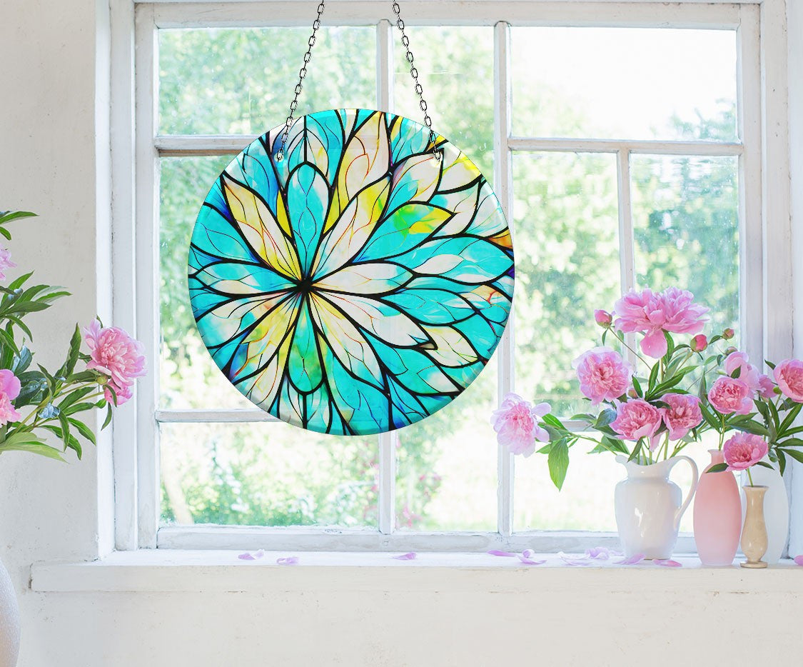 Blue & White Faux Stained Glass Suncatcher Window Hanging Home Decor Sun Catcher Gift Idea Decor