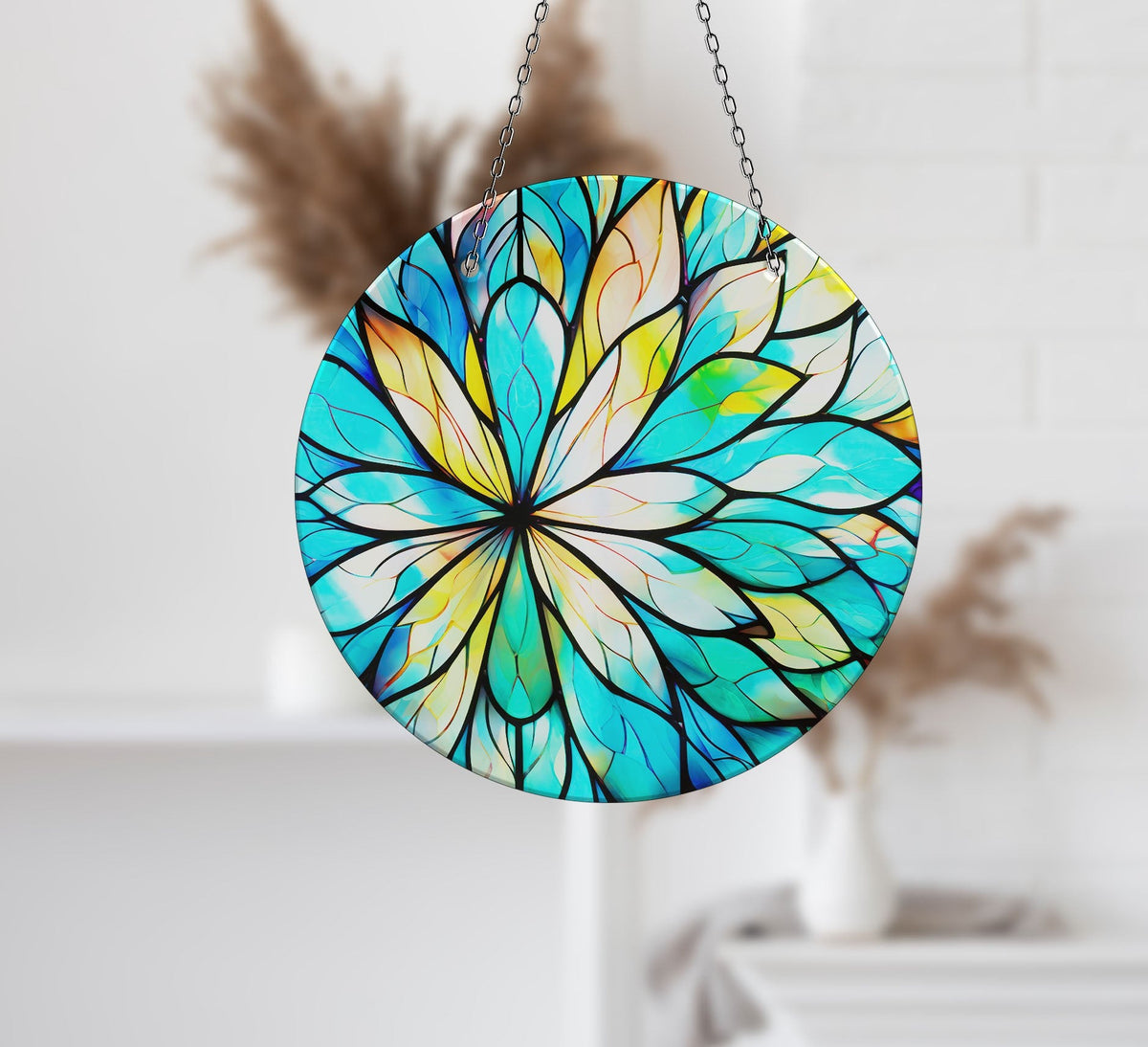 Blue & White Faux Stained Glass Suncatcher Window Hanging Home Decor Sun Catcher Gift Idea Decor
