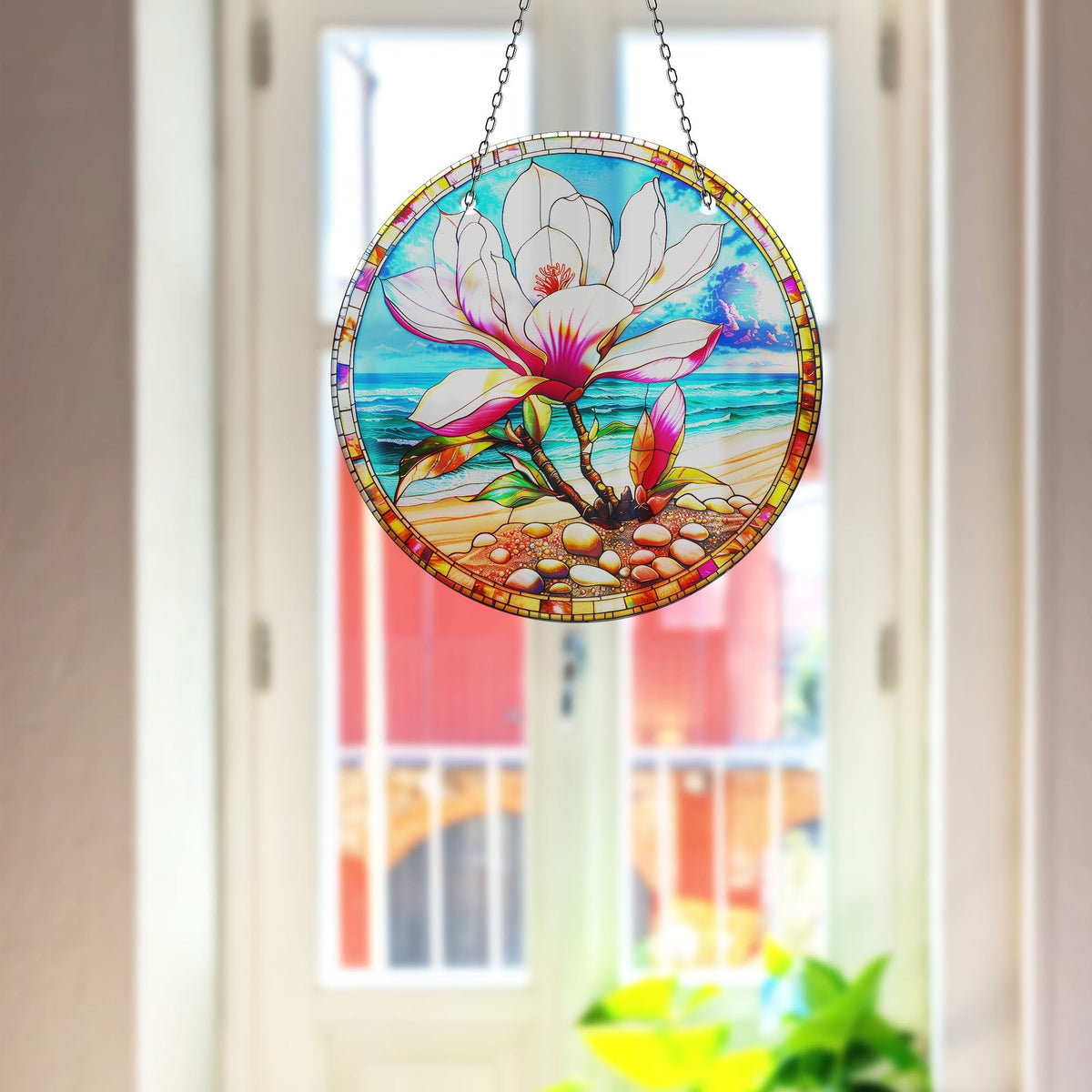 Lotus Art Faux Stained Glass Suncatcher Window Hanging Home Decor Sun Catcher Gift Idea Decor