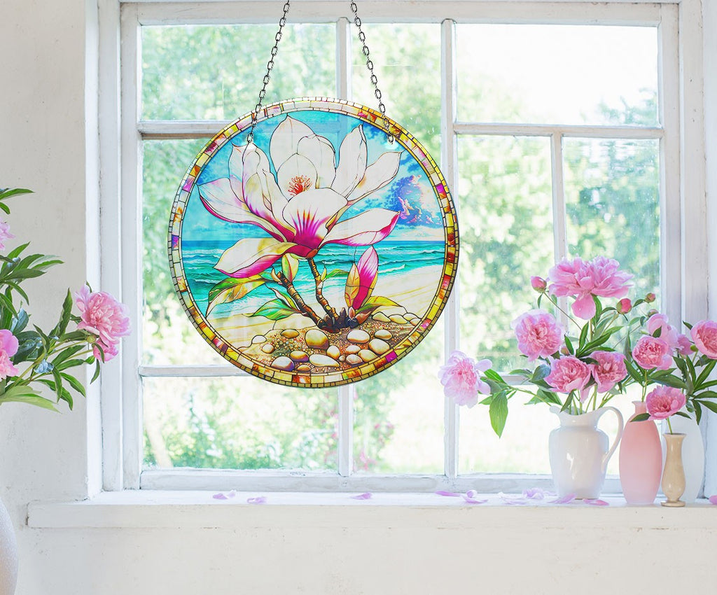 Lotus Art Faux Stained Glass Suncatcher Window Hanging Home Decor Sun Catcher Gift Idea Decor
