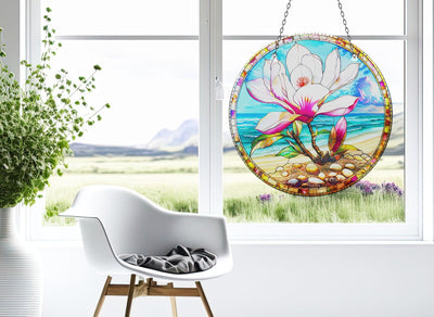 Lotus Art Faux Stained Glass Suncatcher Window Hanging Home Decor Sun Catcher Gift Idea Decor