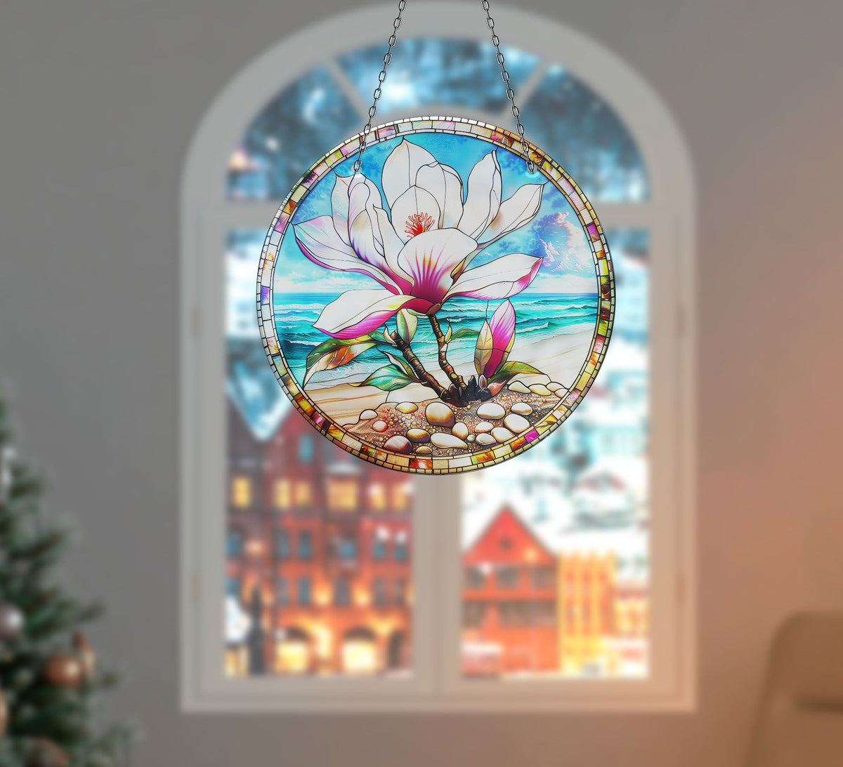Lotus Art Faux Stained Glass Suncatcher Window Hanging Home Decor Sun Catcher Gift Idea Decor