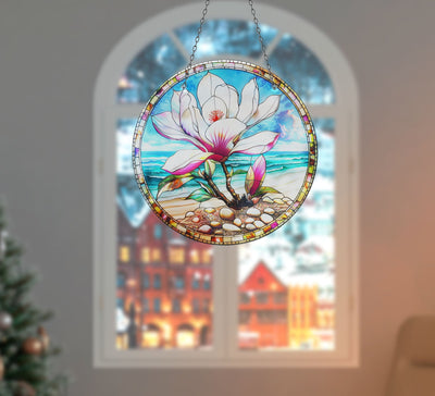 Lotus Art Faux Stained Glass Suncatcher Window Hanging Home Decor Sun Catcher Gift Idea Decor