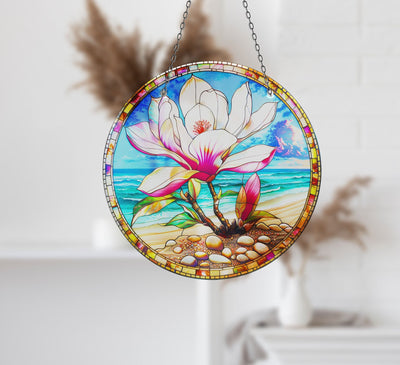 Lotus Art Faux Stained Glass Suncatcher Window Hanging Home Decor Sun Catcher Gift Idea Decor