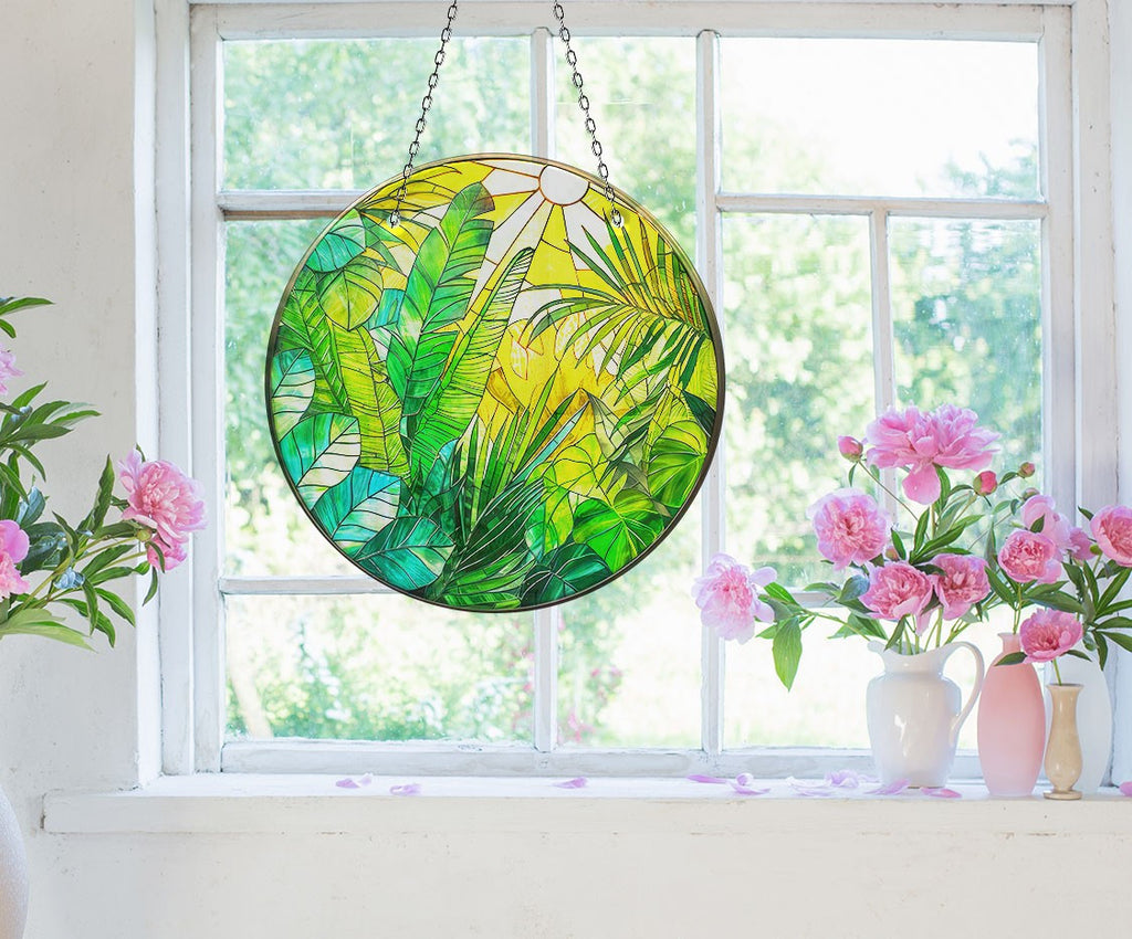 Stained Leaves Faux Stained Glass Suncatcher Window Hanging Home Decor Sun Catcher Gift Idea Decor