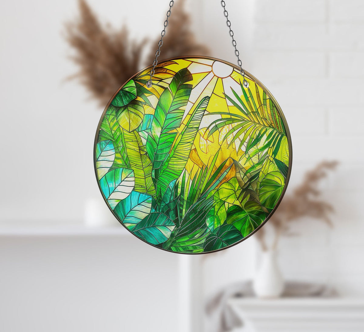 Stained Leaves Faux Stained Glass Suncatcher Window Hanging Home Decor Sun Catcher Gift Idea Decor