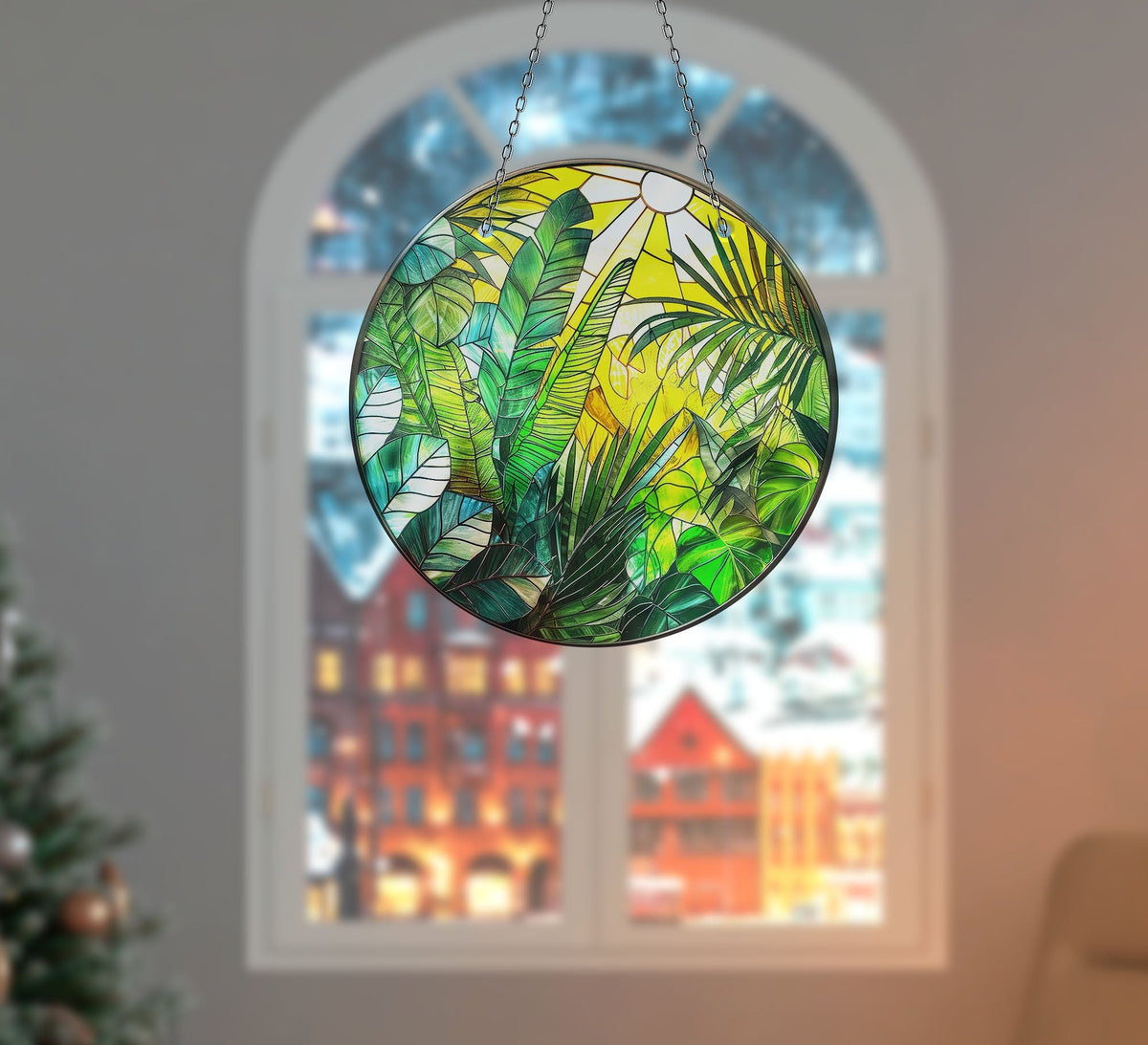 Stained Leaves Faux Stained Glass Suncatcher Window Hanging Home Decor Sun Catcher Gift Idea Decor