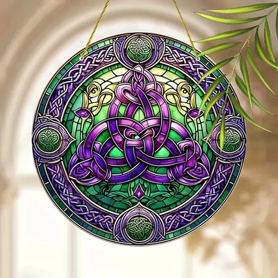 Vibrant Celtic Knot Sun Catcher Colorful Window Hanging Decor with Faux Stained Glass-Style Material