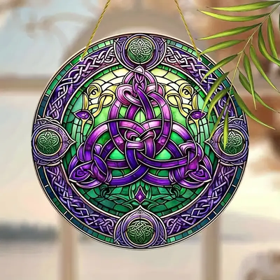 Vibrant Celtic Knot Sun Catcher Colorful Window Hanging Decor with Faux Stained Glass-Style Material