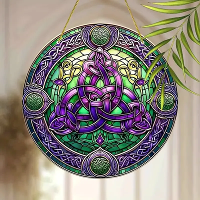 Vibrant Celtic Knot Sun Catcher Colorful Window Hanging Decor with Faux Stained Glass-Style Material