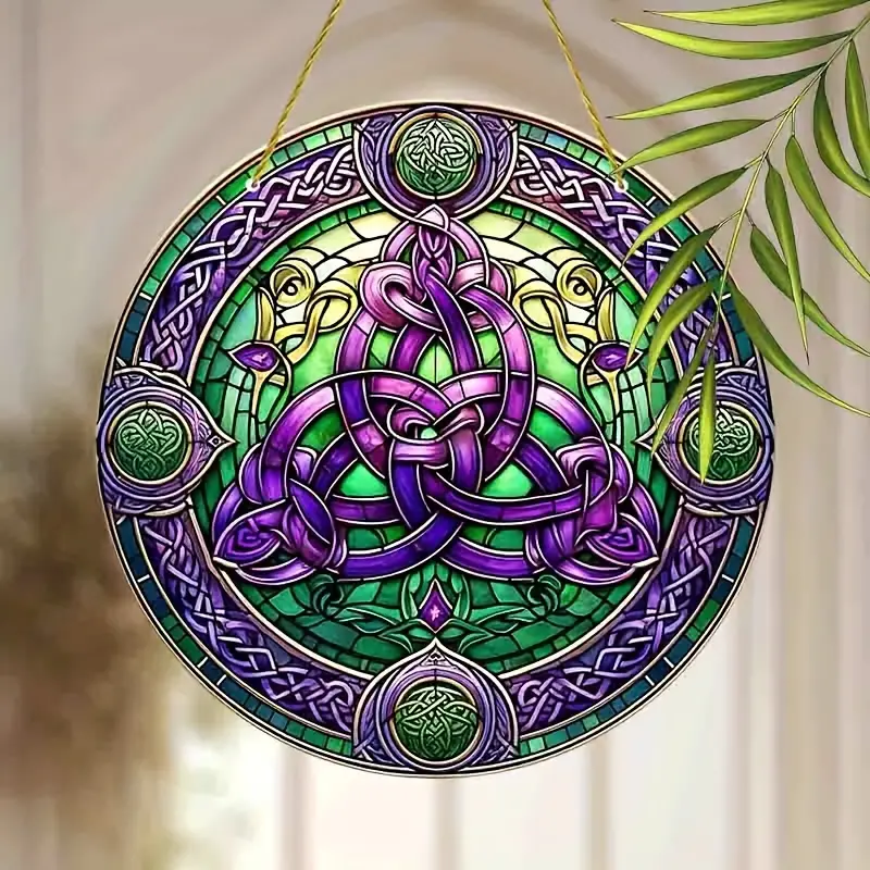 Vibrant Celtic Knot Sun Catcher Colorful Window Hanging Decor with Faux Stained Glass-Style Material