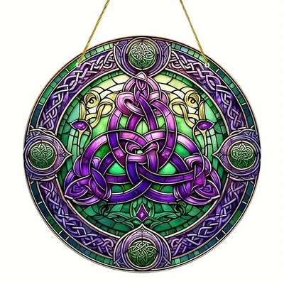 Vibrant Celtic Knot Sun Catcher Colorful Window Hanging Decor with Faux Stained Glass-Style Material