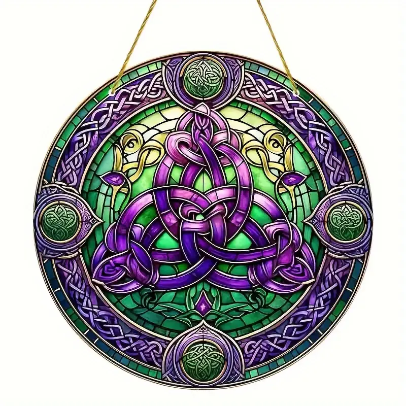 Vibrant Celtic Knot Sun Catcher Colorful Window Hanging Decor with Faux Stained Glass-Style Material