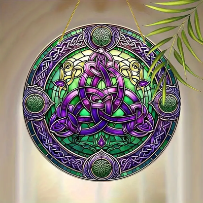 Vibrant Celtic Knot Sun Catcher Colorful Window Hanging Decor with Faux Stained Glass-Style Material