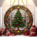 Christmas Tree Faux Stained Glass Suncatcher Round Acrylic Window Hanging For Holiday & Year-Round Decor