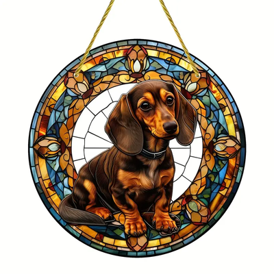 Birthday Gift Dachshund Dog Faux Stained Glass Suncatcher - Hanging Window Dog Sun Catcher for Christmas