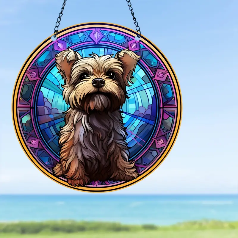 Dog Yorkie Window Hanging At Sunset Sky Suncatcher Hanging Window Decor