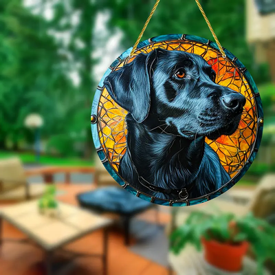 Vibrant Black Labrador Retriever Faux Stained Glass Suncatcher Window Hanging Home Decor Gift For Dog Lover