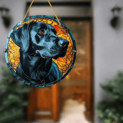Vibrant Black Labrador Retriever Faux Stained Glass Suncatcher Window Hanging Home Decor Gift For Dog Lover