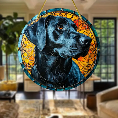 Vibrant Black Labrador Retriever Faux Stained Glass Suncatcher Window Hanging Home Decor Gift For Dog Lover