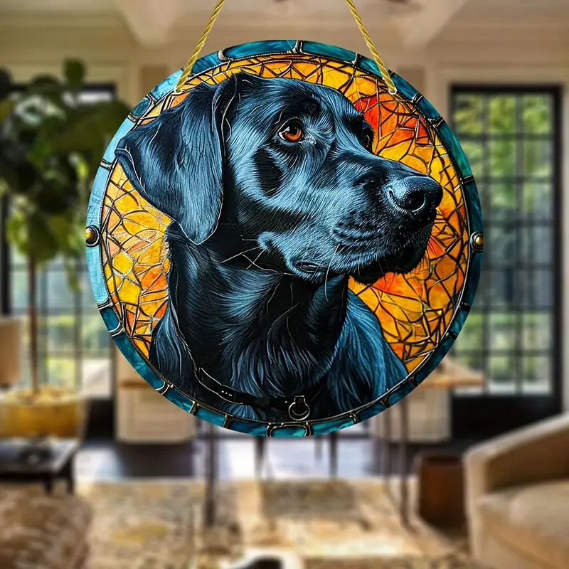 Vibrant Black Labrador Retriever Faux Stained Glass Suncatcher Window Hanging Home Decor Gift For Dog Lover