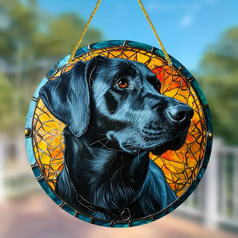 Vibrant Black Labrador Retriever Faux Stained Glass Suncatcher Window Hanging Home Decor Gift For Dog Lover