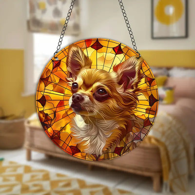Spooky Halloween Faux Stained Glass Suncatcher Cherry Blossom Style Dog Memorial Gifts, Window Hanging Suncatcher Gift For Dog Lovers